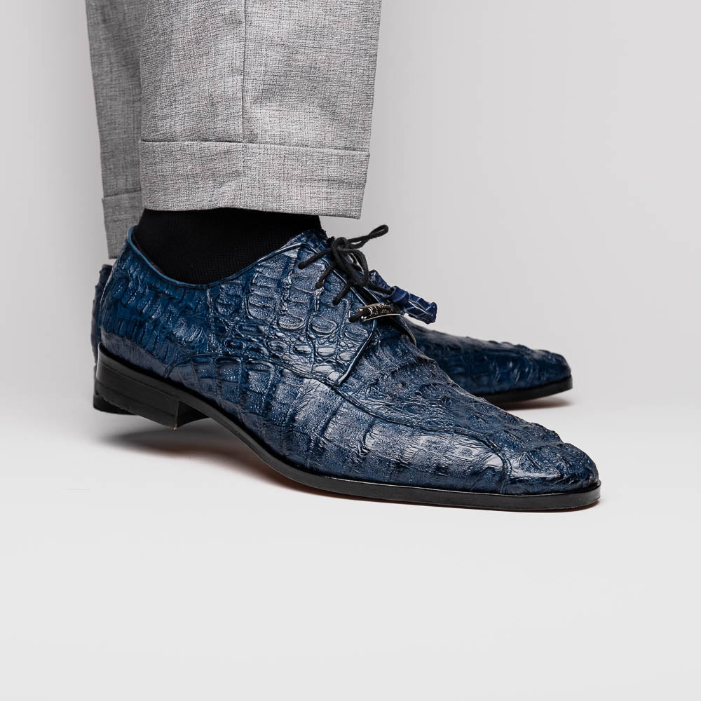 Apricena Genuine Caiman Crocodile Dress Derby's Shoes Navy