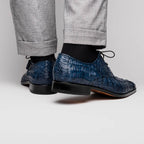 Apricena Genuine Caiman Crocodile Dress Derby's Shoes Navy