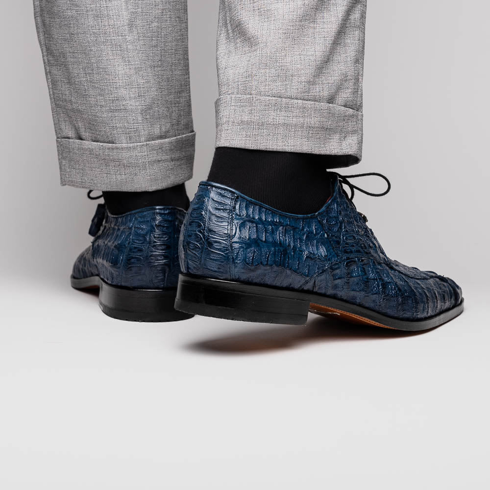 Apricena Genuine Caiman Crocodile Dress Derby's Shoes Navy