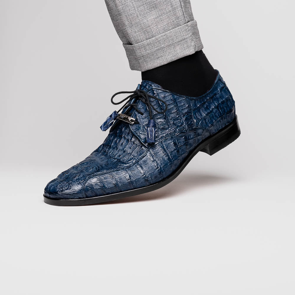 Apricena Genuine Caiman Crocodile Dress Derby's Shoes Navy