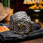 Arkansas Genuine Snake Skin Western Belt Antique Charcoal Gray Newspaper