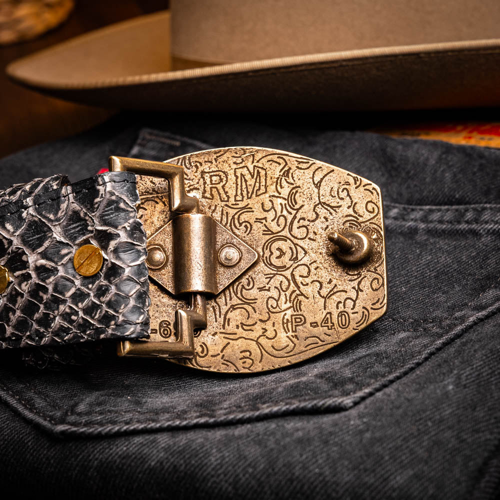 Arkansas Genuine Snake Skin Western Belt Antique Charcoal Gray Newspaper