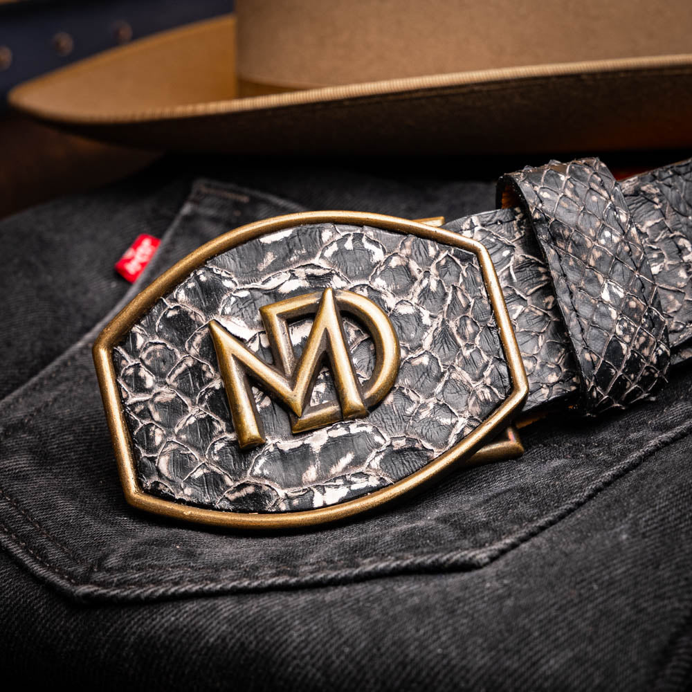 Arkansas Genuine Snake Skin Western Belt Antique Charcoal Gray Newspaper