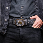 Arkansas Genuine Snake Skin Western Belt Antique Charcoal Gray Newspaper