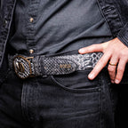 Arkansas Genuine Snake Skin Western Belt Antique Charcoal Gray Newspaper
