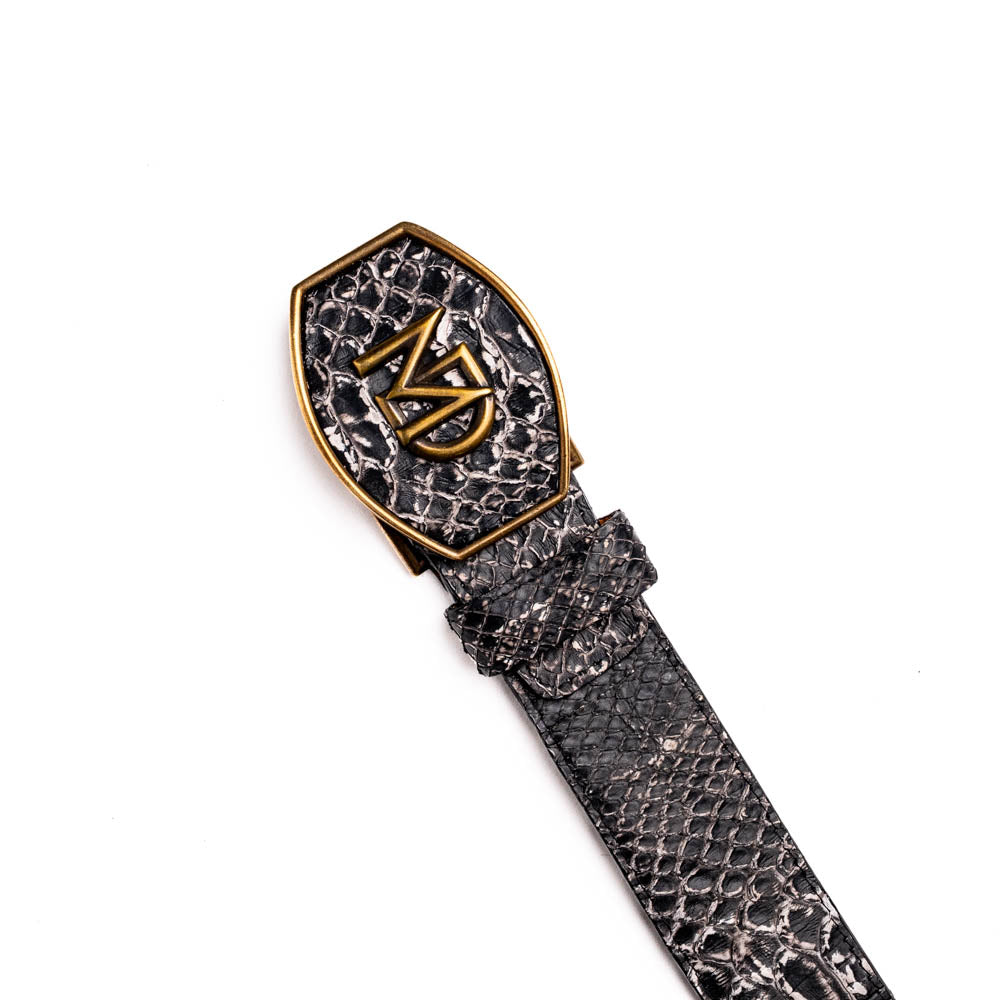 Arkansas Genuine Snake Skin Western Belt Antique Charcoal Gray Newspaper