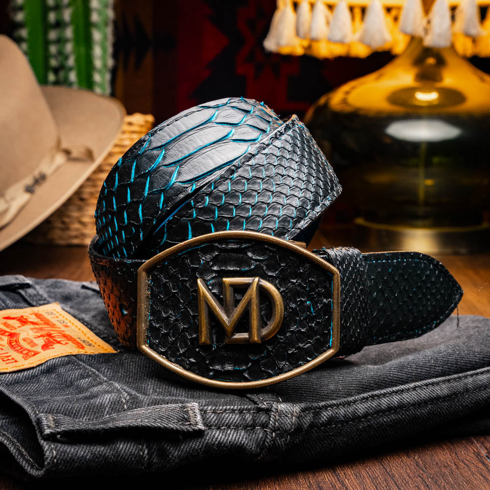 Arkansas Genuine Snake Western Belt Black / Blue