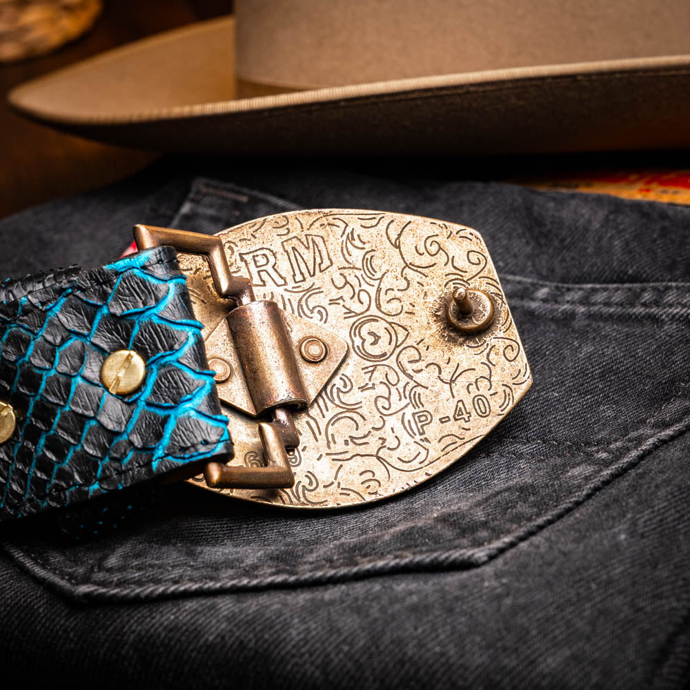 Arkansas Genuine Snake Western Belt Black / Blue