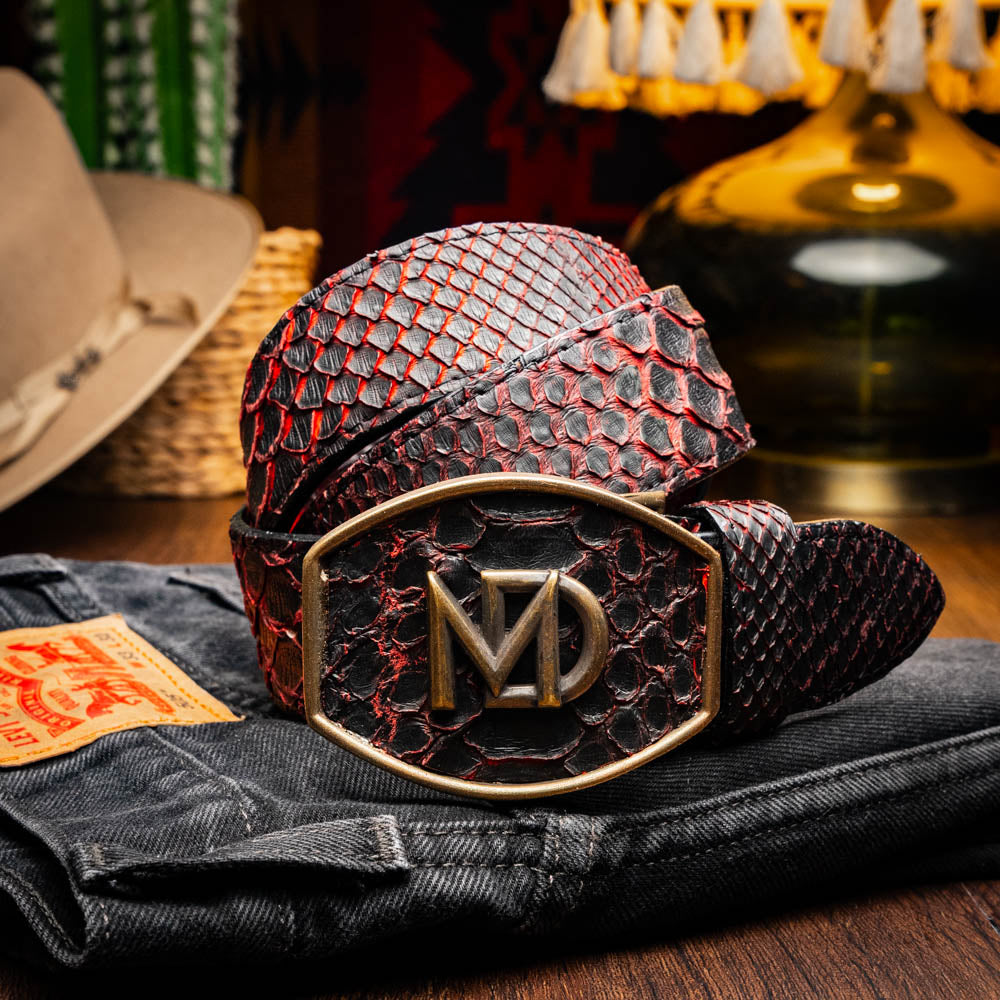 Men's Arkansas Genuine Snake Skin Belt BlackCherry