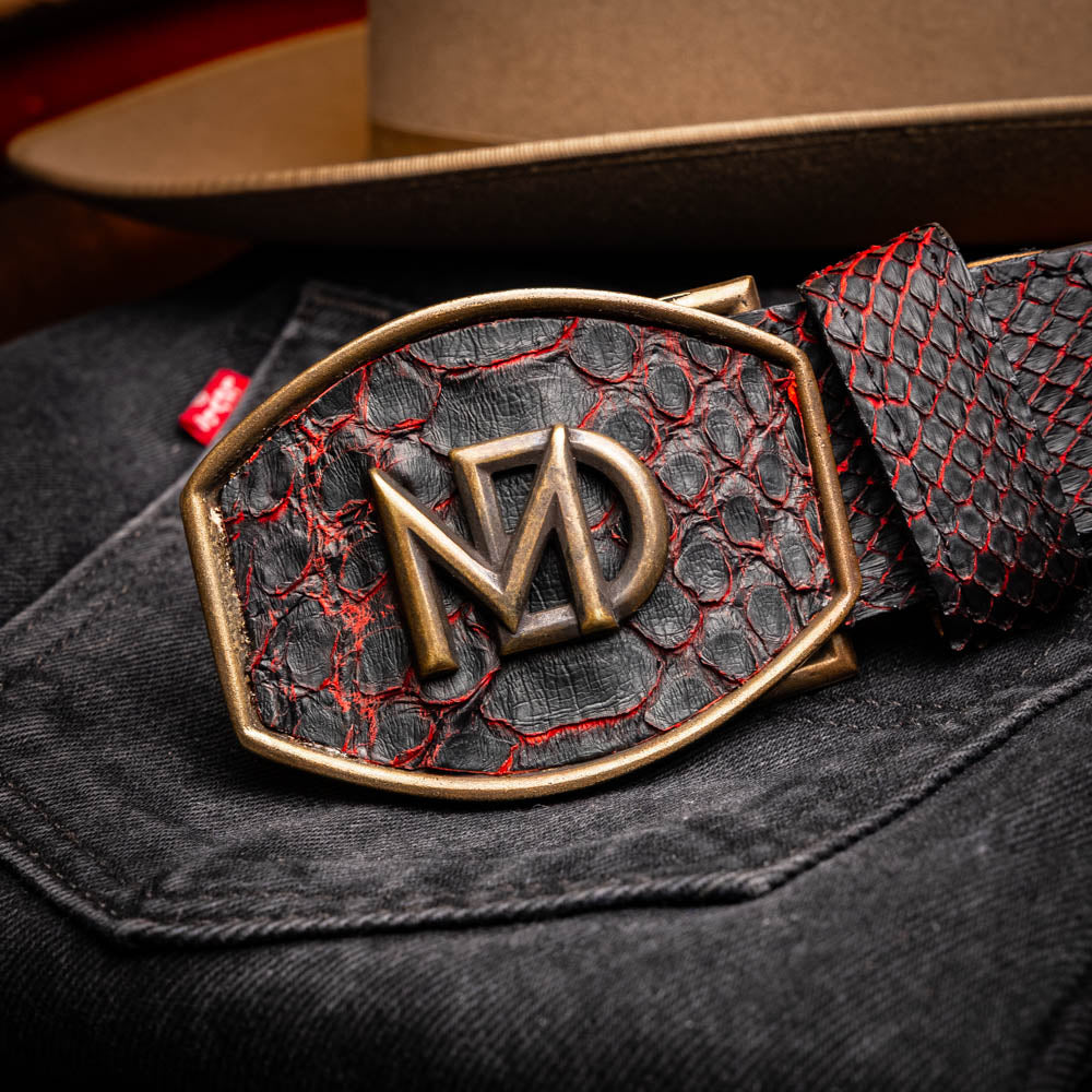 Men's Arkansas Genuine Snake Skin Belt BlackCherry