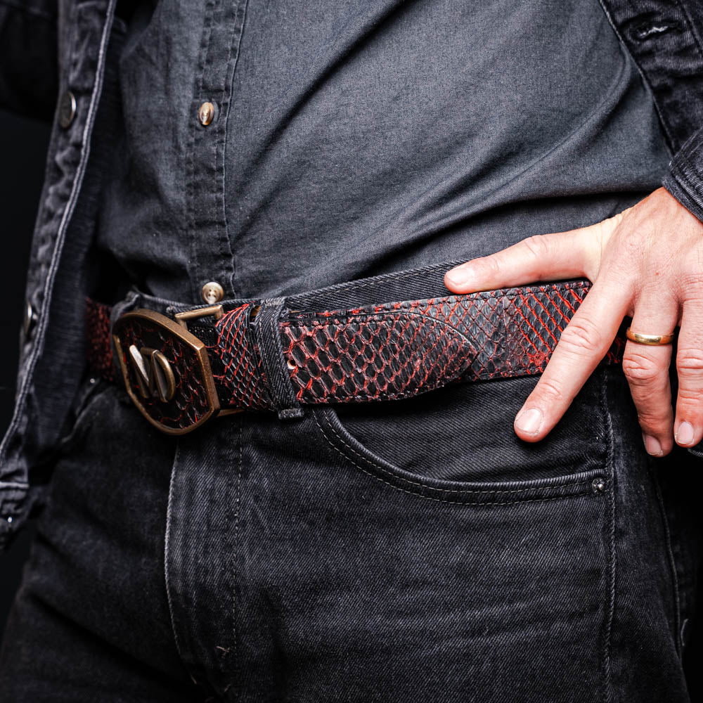 Men's Arkansas Genuine Snake Skin Belt BlackCherry