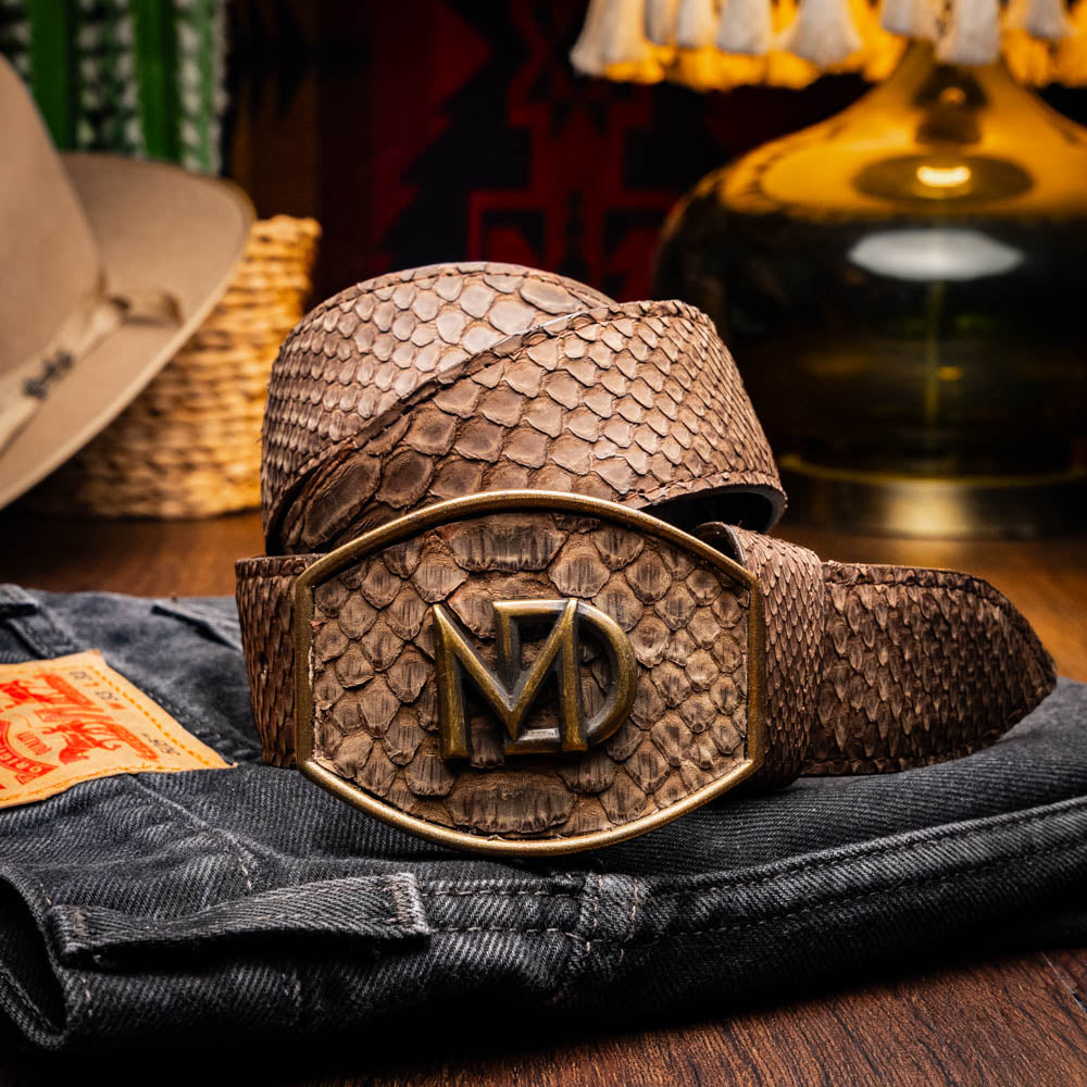 Arkansas Genuine Snake Skin Western Belt Brown