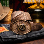 Arkansas Genuine Snake Skin Western Belt Brown