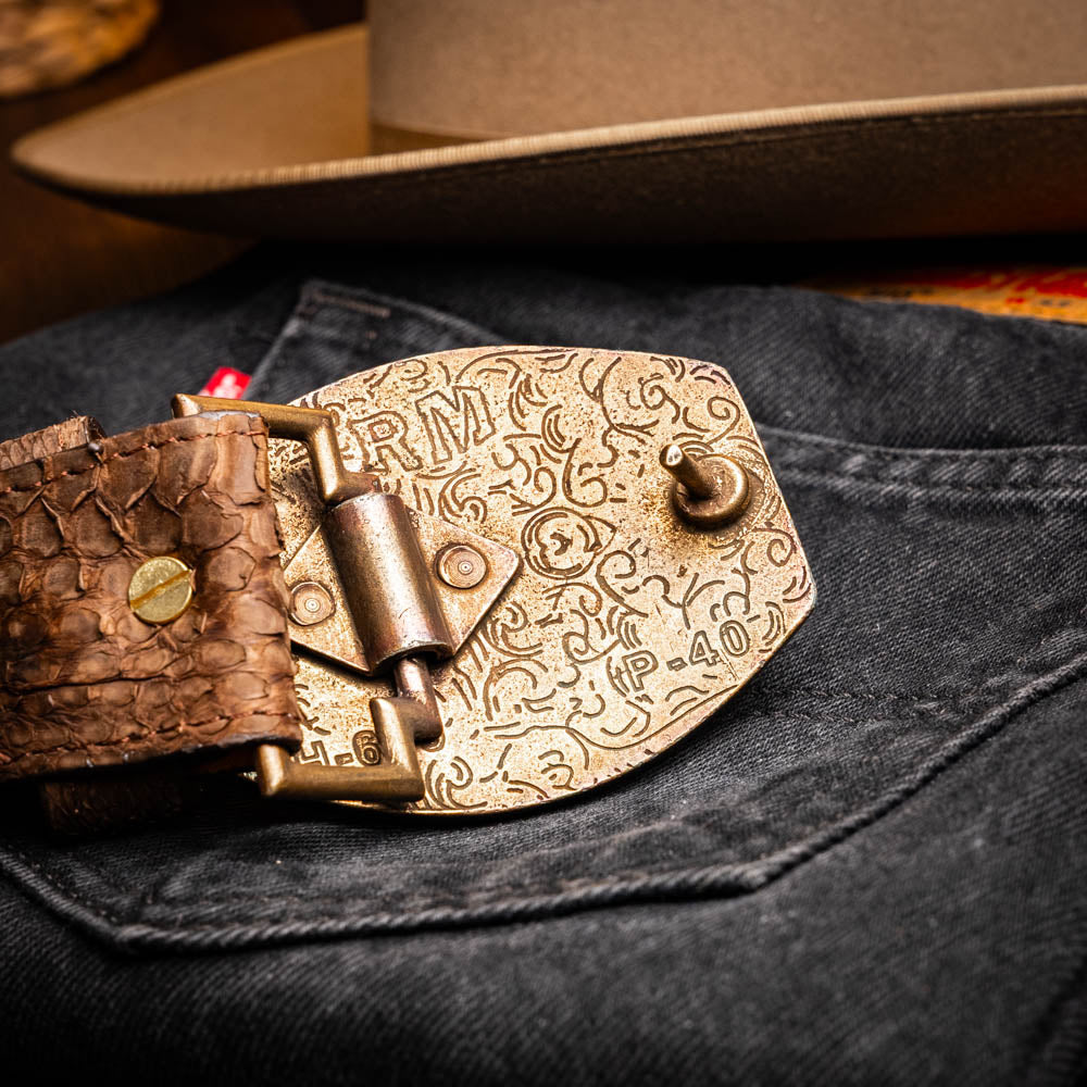 Arkansas Genuine Snake Skin Western Belt Brown