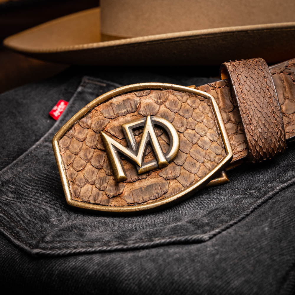 Arkansas Genuine Snake Skin Western Belt Brown