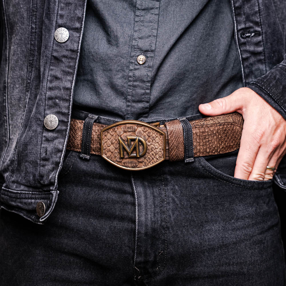 Arkansas Genuine Snake Skin Western Belt Brown