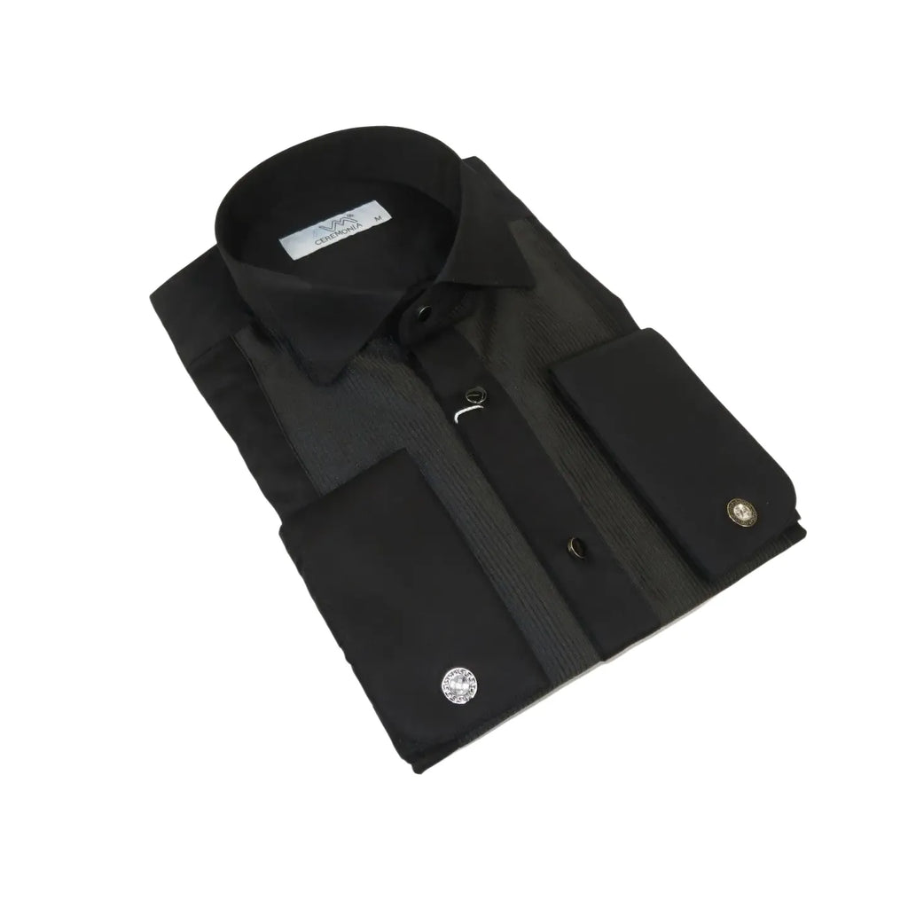 Men CEREMONIA Formal Cotton Shirt Wingtip Slim Fit Turkey #ATD 15 Black Corded