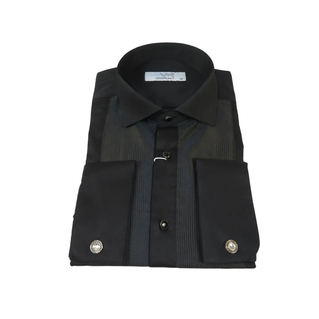 Men CEREMONIA Formal Cotton Shirt Wingtip Slim Fit Turkey #ATD 15 Black Corded