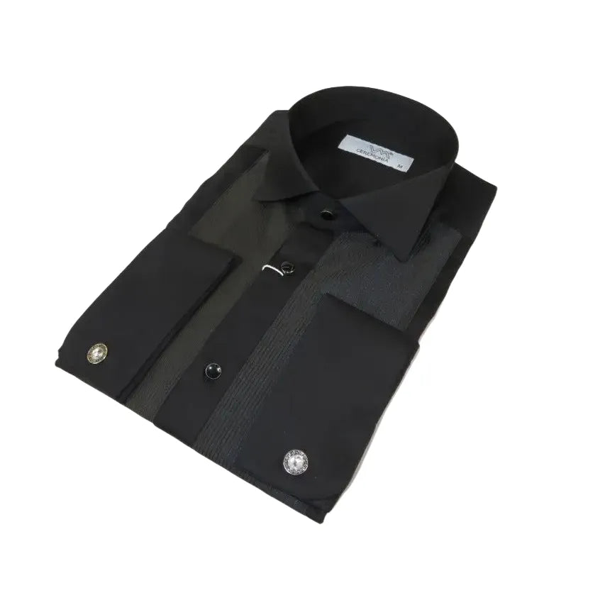 Men CEREMONIA Formal Cotton Shirt Wingtip Slim Fit Turkey #ATD 15 Black Corded