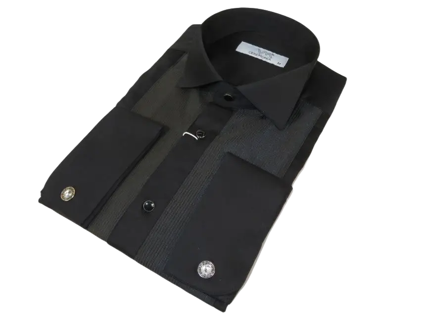 Men CEREMONIA Formal Cotton Shirt Wingtip Slim Fit Turkey #ATD 15 Black Corded