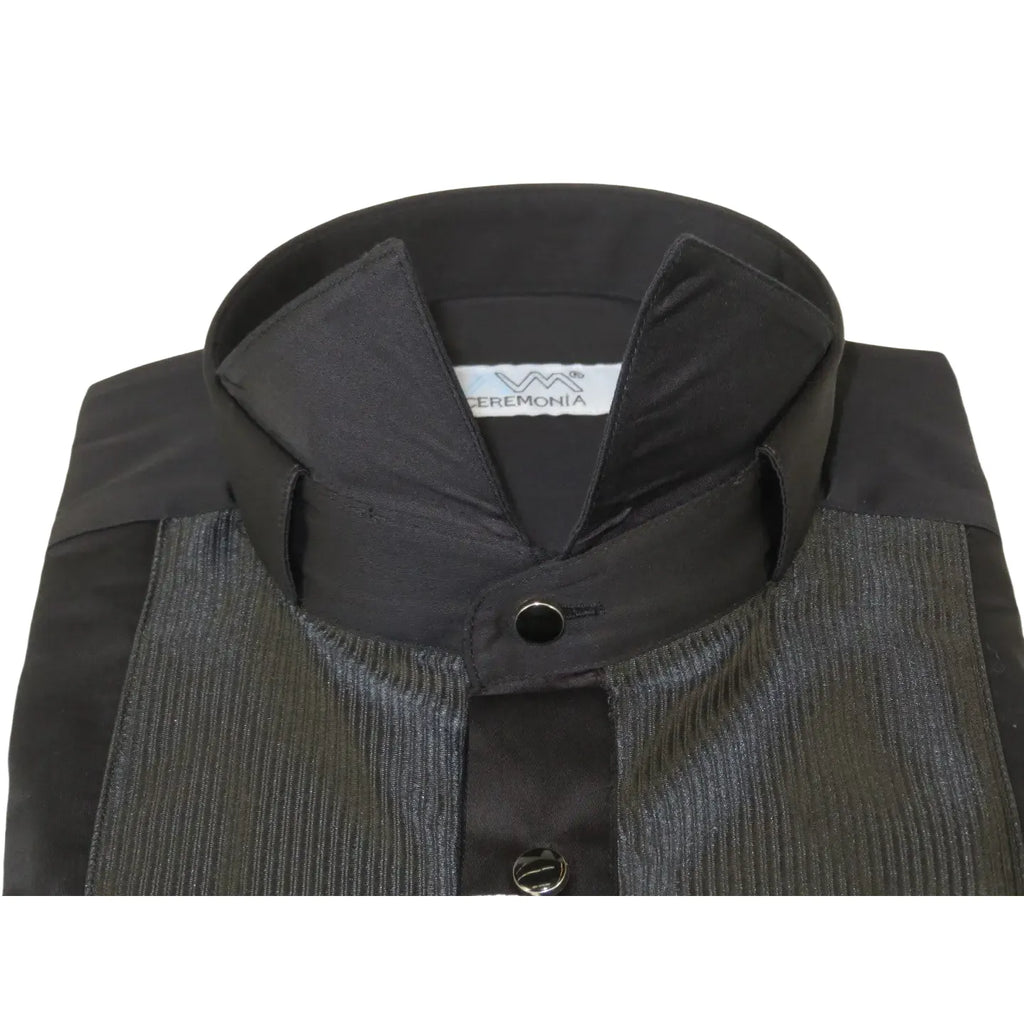 Men CEREMONIA Formal Cotton Shirt Wingtip Slim Fit Turkey #ATD 15 Black Corded