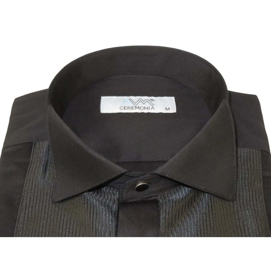 Men CEREMONIA Formal Cotton Shirt Wingtip Slim Fit Turkey #ATD 15 Black Corded