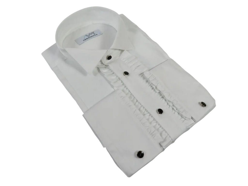 Men CEREMONIA Formal Cotton Shirt Wingtip Slim Fit Turkey #ATF 13 White Ruffle