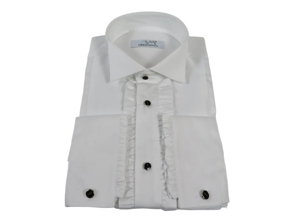 Men CEREMONIA Formal Cotton Shirt Wingtip Slim Fit Turkey #ATF 13 White Ruffle