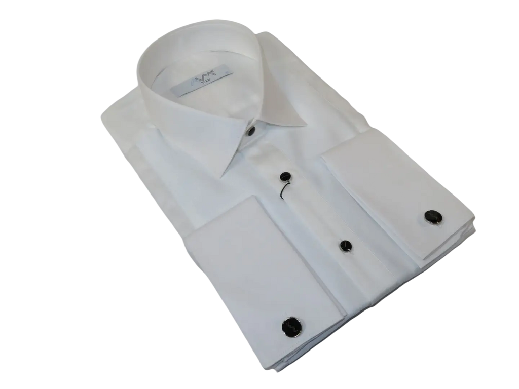 Men CEREMONIA Formal Tux Cotton Shirt Slim Fit Turkey #ATK 013 White Corded