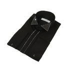 Men CEREMONIA Formal Cotton Shirt Rhinestone Slim Fit Turkey #ATS 115 Black