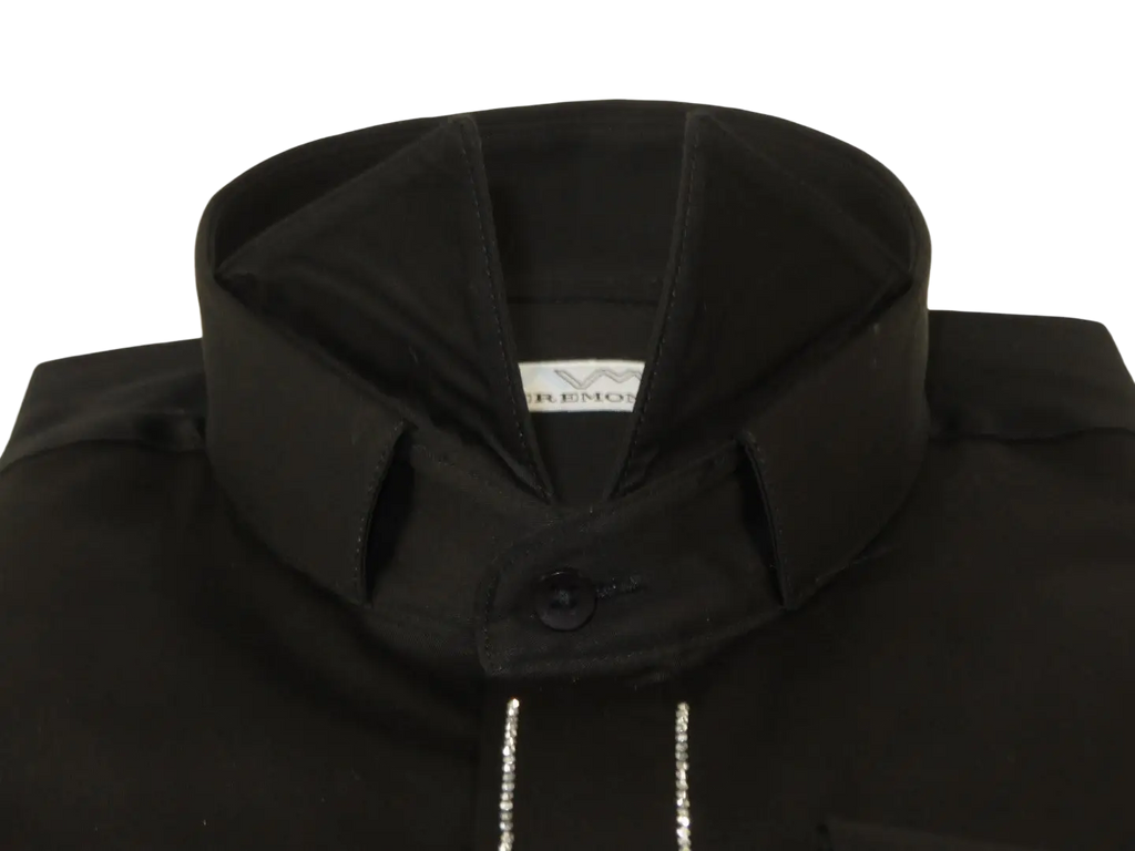 Men CEREMONIA Formal Cotton Shirt Rhinestone Slim Fit Turkey #ATS 115 Black