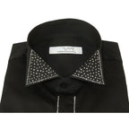 Men CEREMONIA Formal Cotton Shirt Rhinestone Slim Fit Turkey #ATS 115 Black