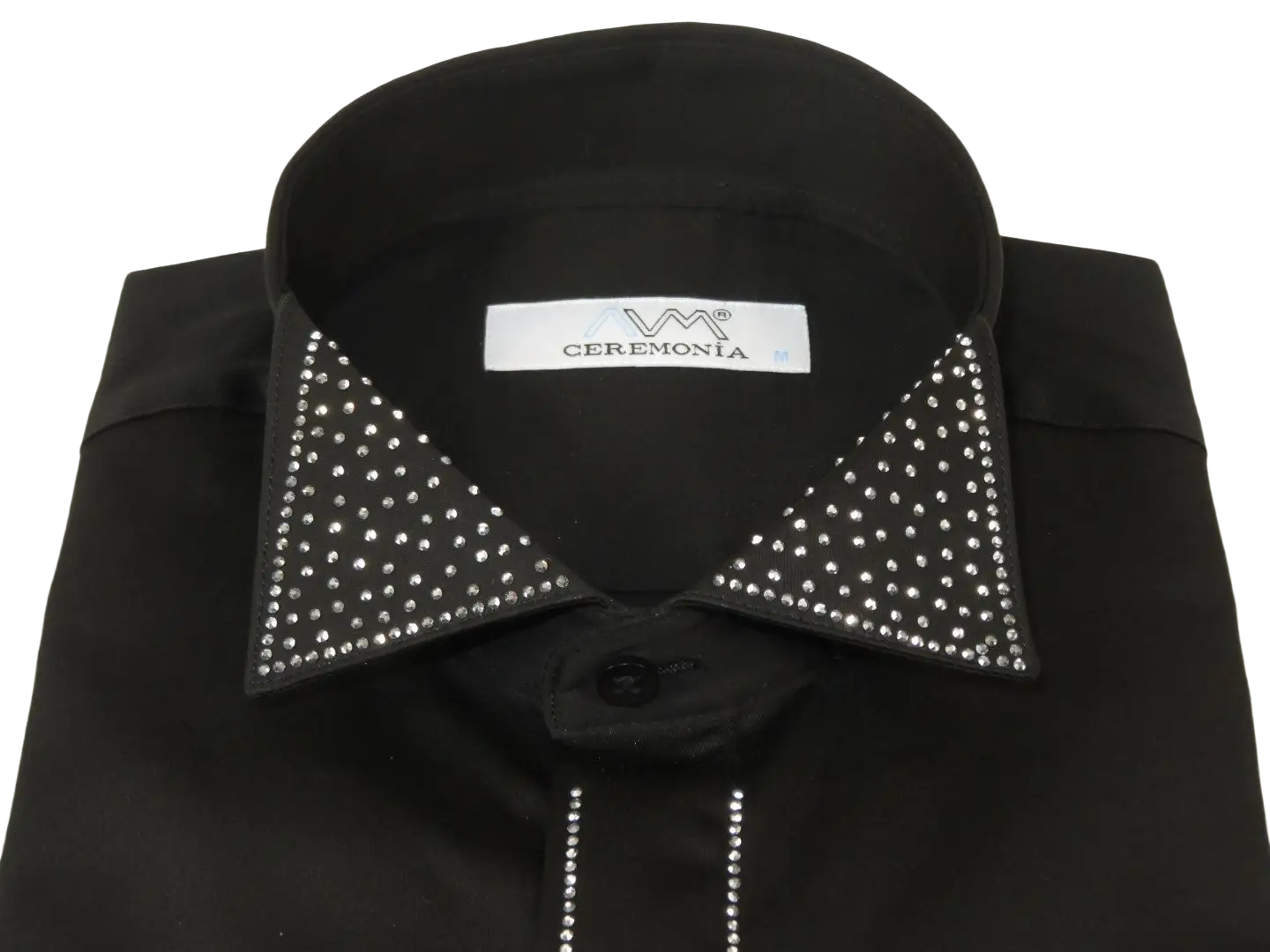 Men CEREMONIA Formal Cotton Shirt Rhinestone Slim Fit Turkey #ATS 115 Black