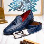 Domenico Genuine Exotic & Ostrich Belt Navy