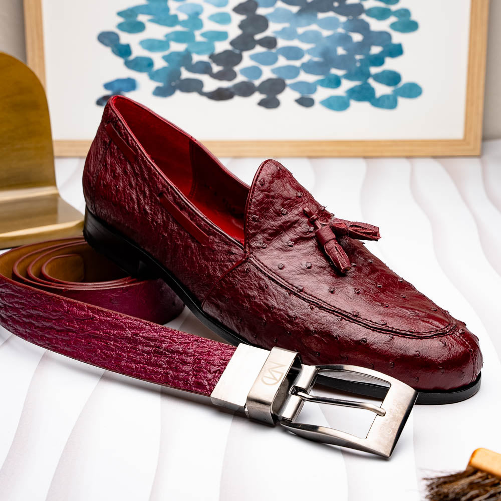 Domenico Genuine Exotic Ostrich Belt Wine