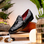 Aubiere Genuine Ostrich Quill Tassel Loafers Black