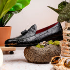 Aubiere Genuine Ostrich Quill Tassel Loafers Black
