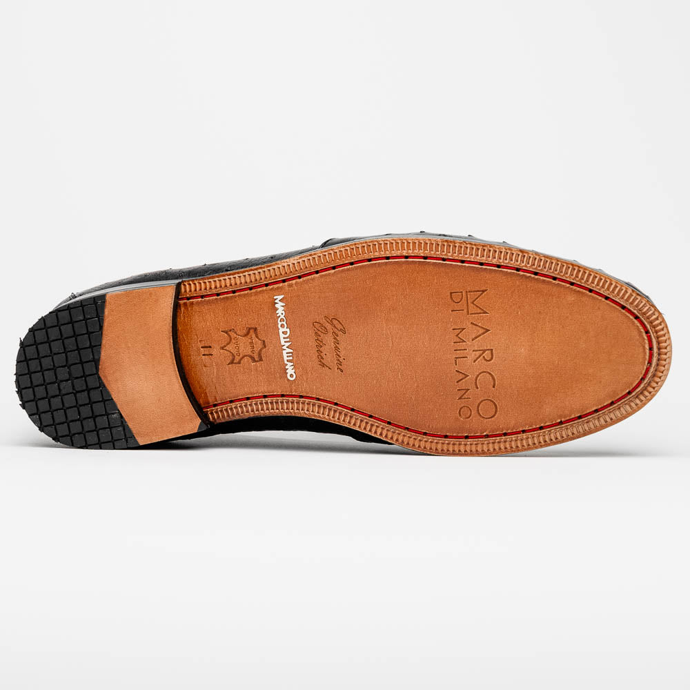 Aubiere Genuine Ostrich Quill Tassel Loafers Black