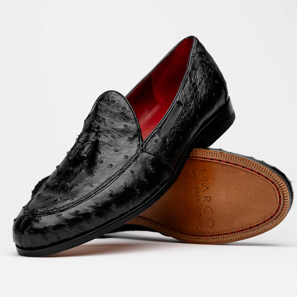 Aubiere Genuine Ostrich Quill Tassel Loafers Black