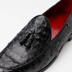 Aubiere Genuine Ostrich Quill Tassel Loafers Black