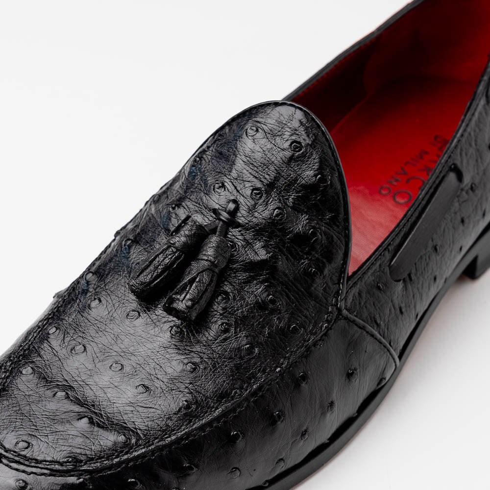 Aubiere Genuine Ostrich Quill Tassel Loafers Black