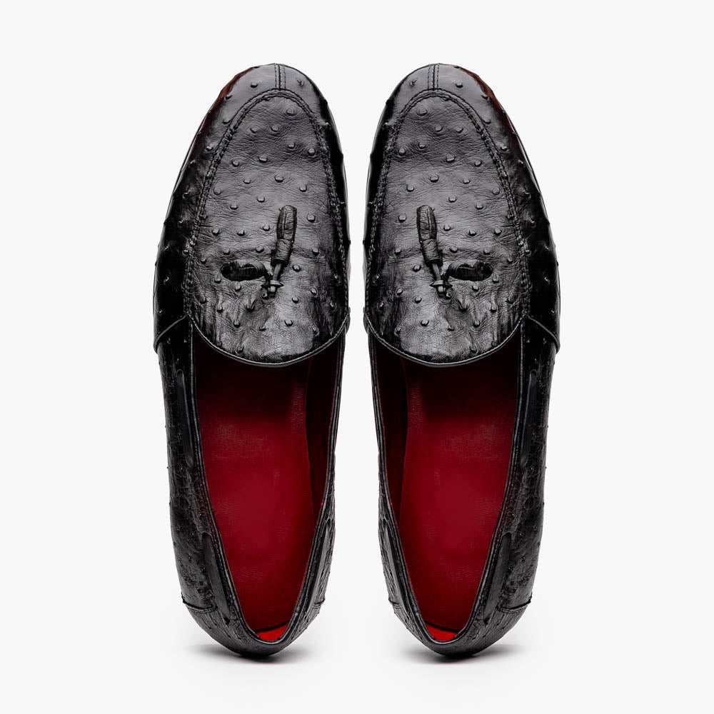 Aubiere Genuine Ostrich Quill Tassel Loafers Black