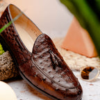 Aubiere Genuine Ostrich Quill Dress Tassel Loafers Brown