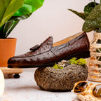 Aubiere Genuine Ostrich Quill Dress Tassel Loafers Brown