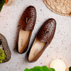 Aubiere Genuine Ostrich Quill Dress Tassel Loafers Brown