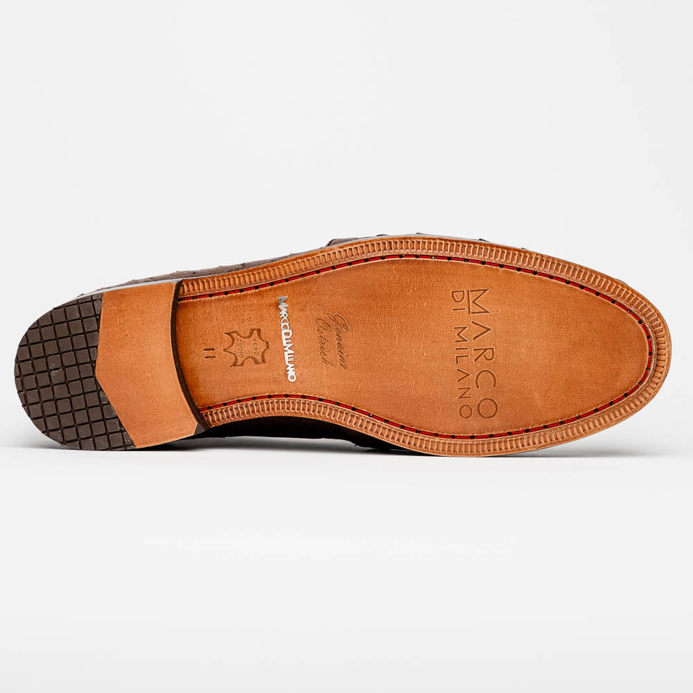 Aubiere Genuine Ostrich Quill Dress Tassel Loafers Brown