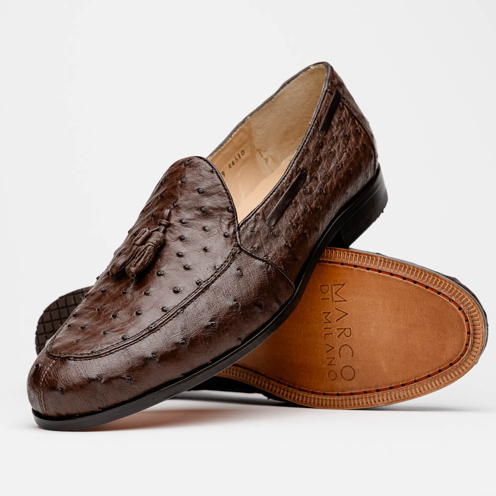 Aubiere Genuine Ostrich Quill Dress Tassel Loafers Brown