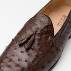 Aubiere Genuine Ostrich Quill Dress Tassel Loafers Brown