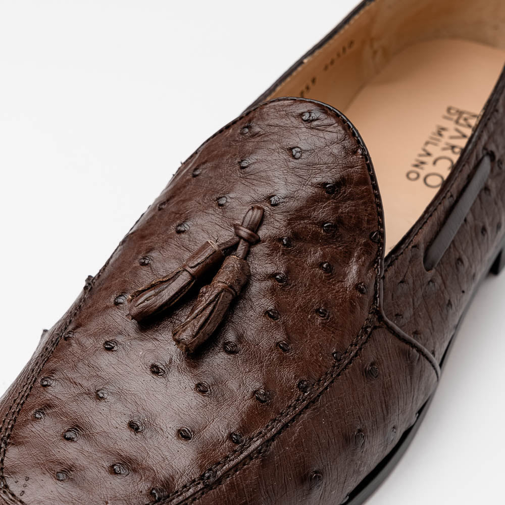 Aubiere Genuine Ostrich Quill Dress Tassel Loafers Brown