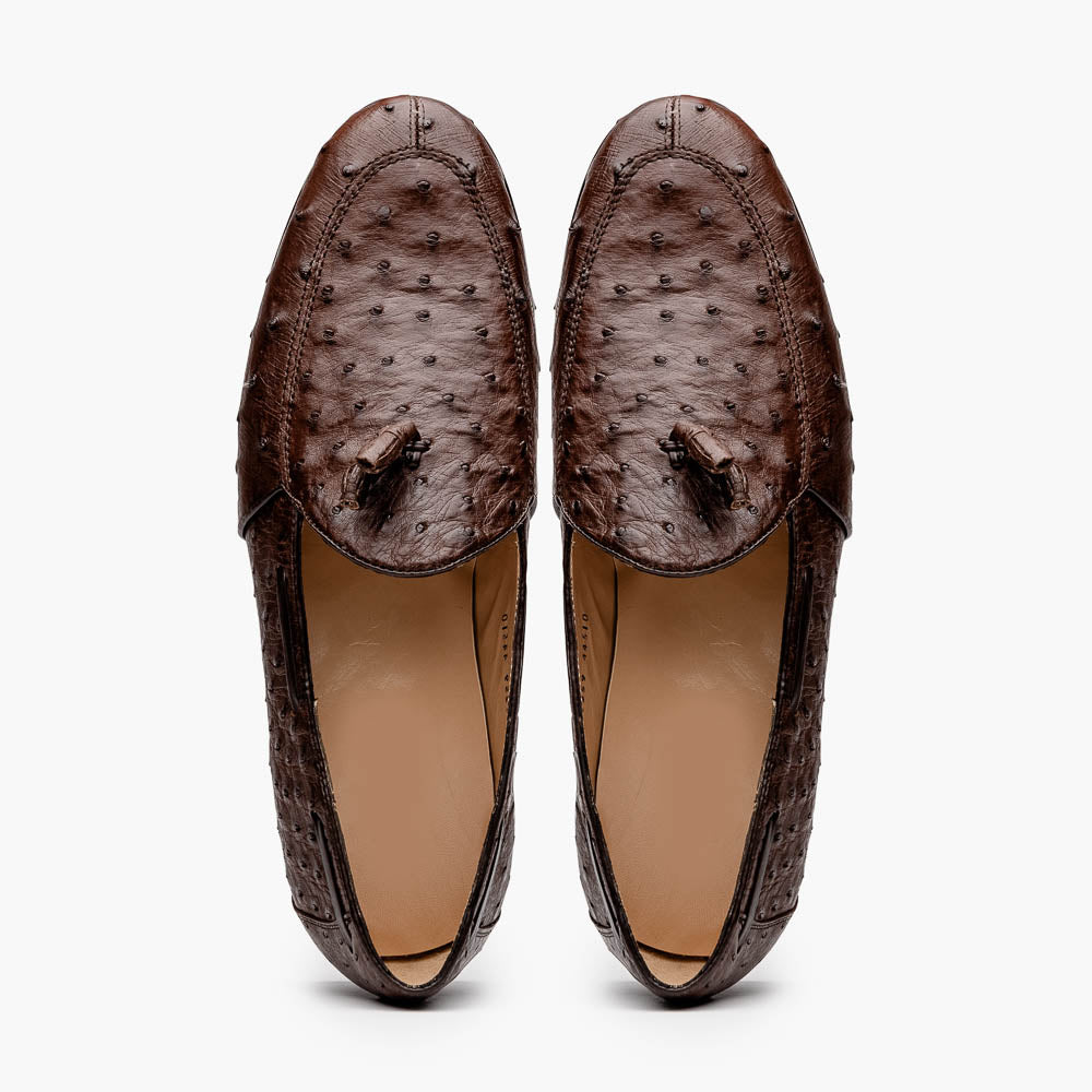 Aubiere Genuine Ostrich Quill Dress Tassel Loafers Brown
